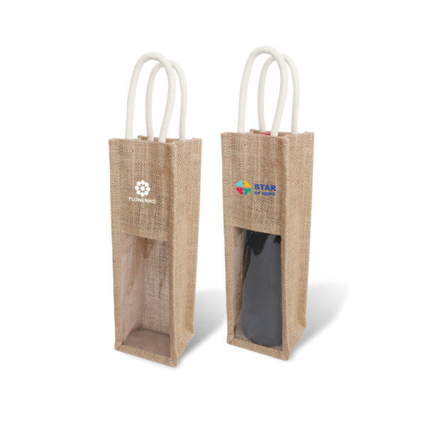 Jute Wine Carrier with Window. PC-PCPB063